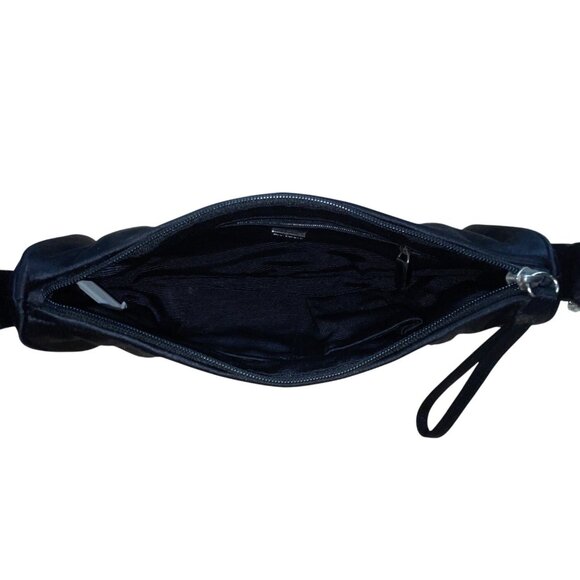 Ann Taylor Black Satin Rhinestone Buckle & Zipper Closure Shoulder Clutch Szize - Picture 7 of 8